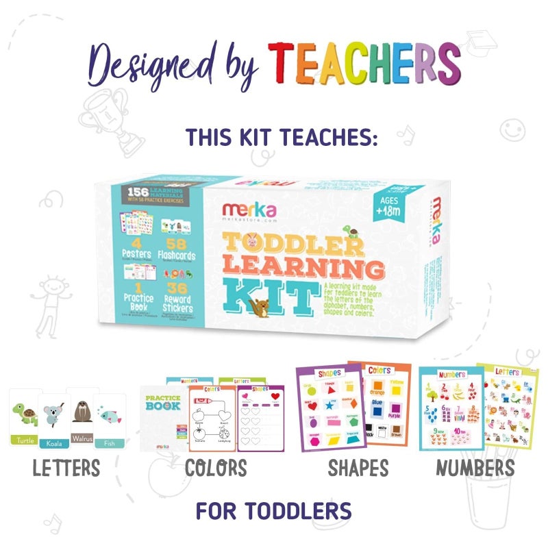 merka PreK & Kindergarten Starter Kit - 58 Flashcards, 4 Posters & 36 Interactive Stickers, Practice Book - Preschool Headstart Flashcards & Homeschool Early Learning Curriculum - Image 2